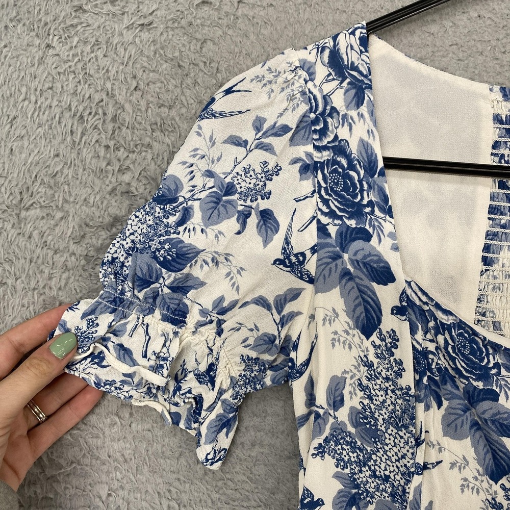 Reformation Constance Floral Top Womens 2 Blue Sweetheart Summer Puff Sleeve - Picture 5 of 15
